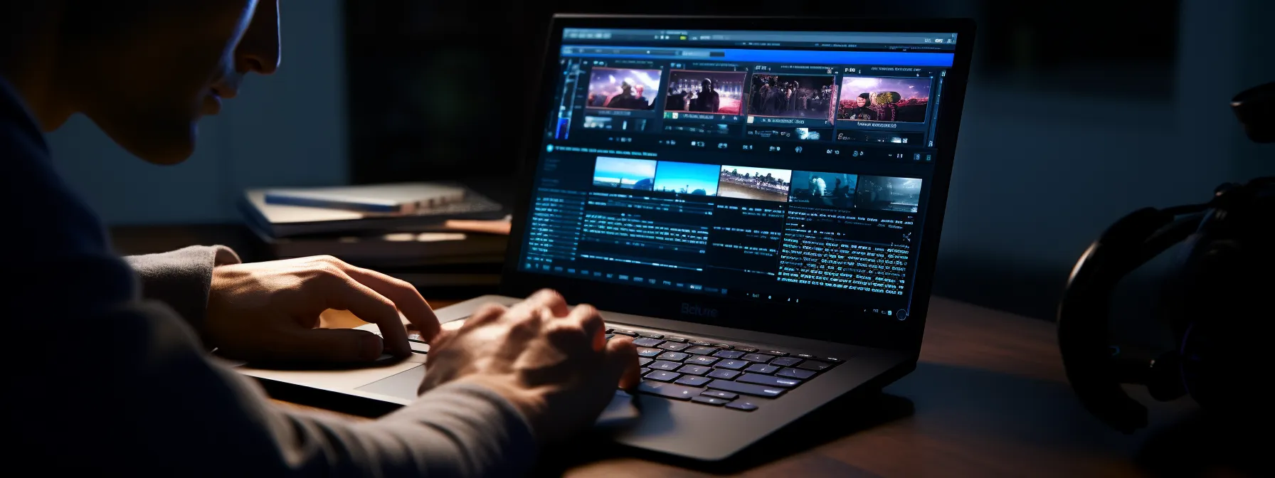 a person typing on a laptop, writing a blog post conclusion with various webpages open on the screen.