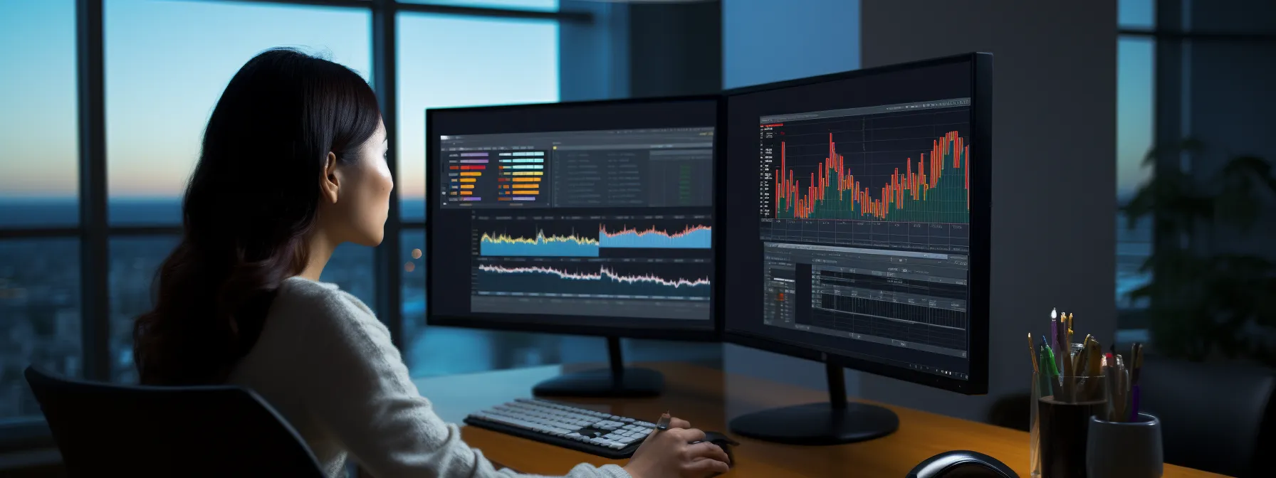 a digital marketer analyzing seo analytics data on a computer screen.