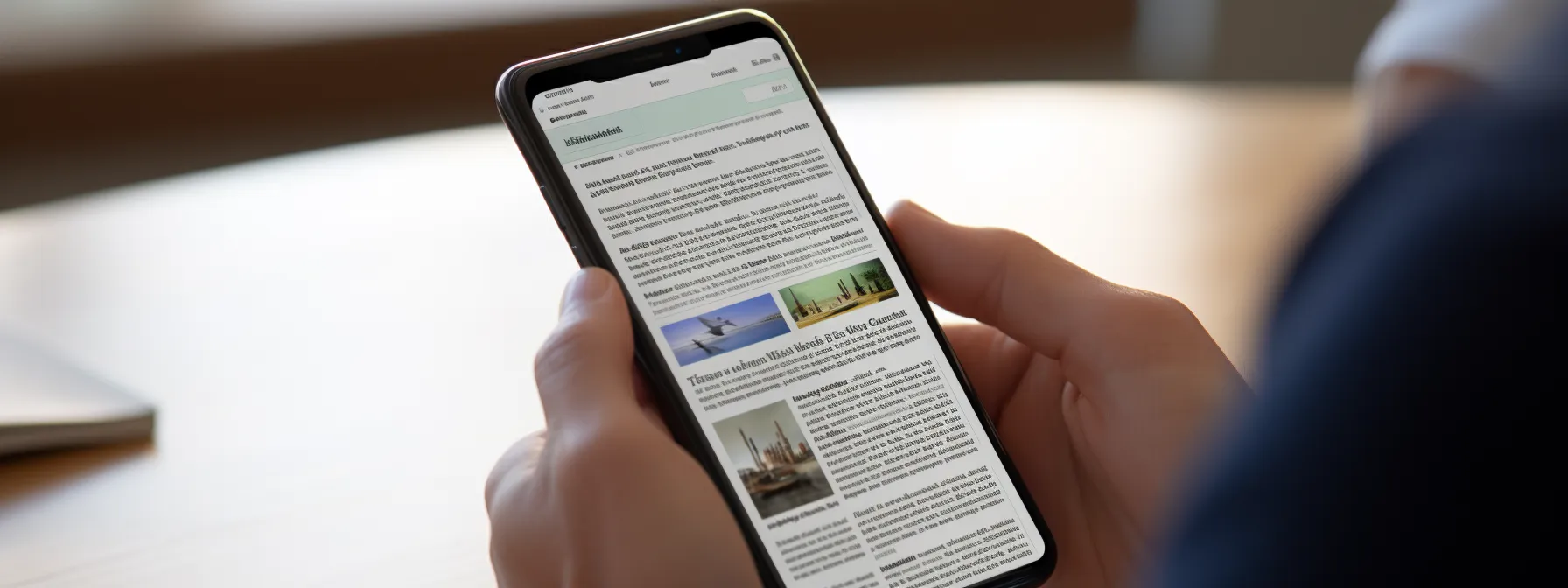 a person using a mobile device to read an article with clear and easy-to-navigate text.