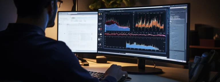 a person analyzing data on a computer screen for improved seo results.