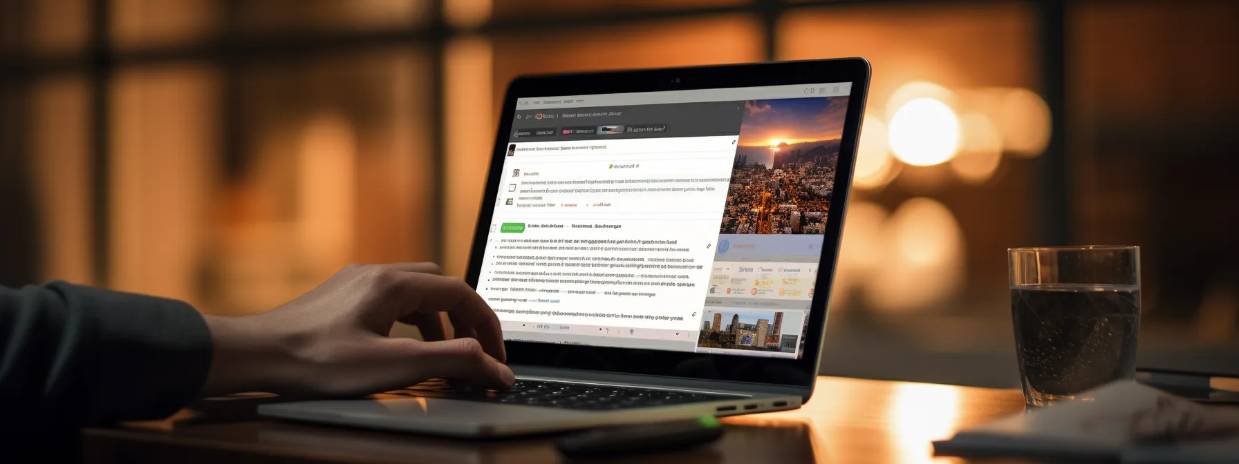 a person typing on a laptop with a search engine optimization article displayed on the computer screen, surrounded by various synonym-related tools and resources.