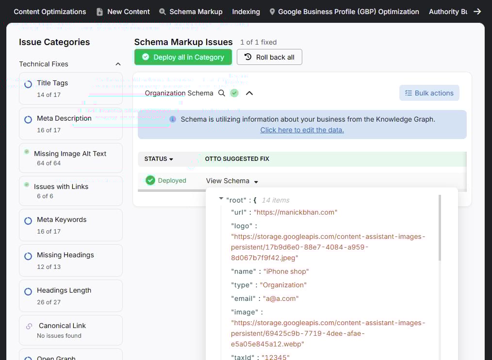 OTTO's schema markup issues manick bhan