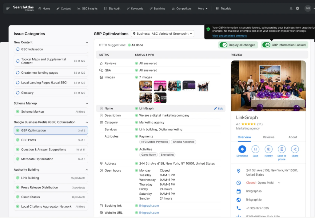 Search Atlas OTTO GBP Optimization Dashboard