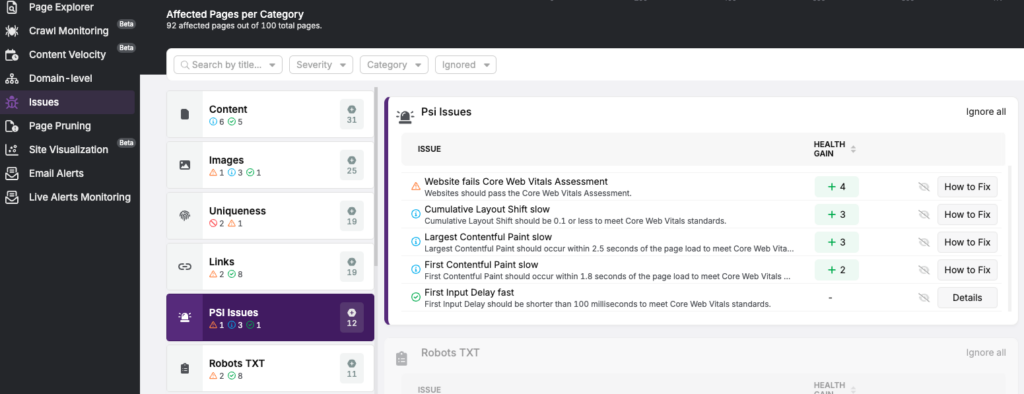 Search Atlas Audit PSI and Speed Issues
