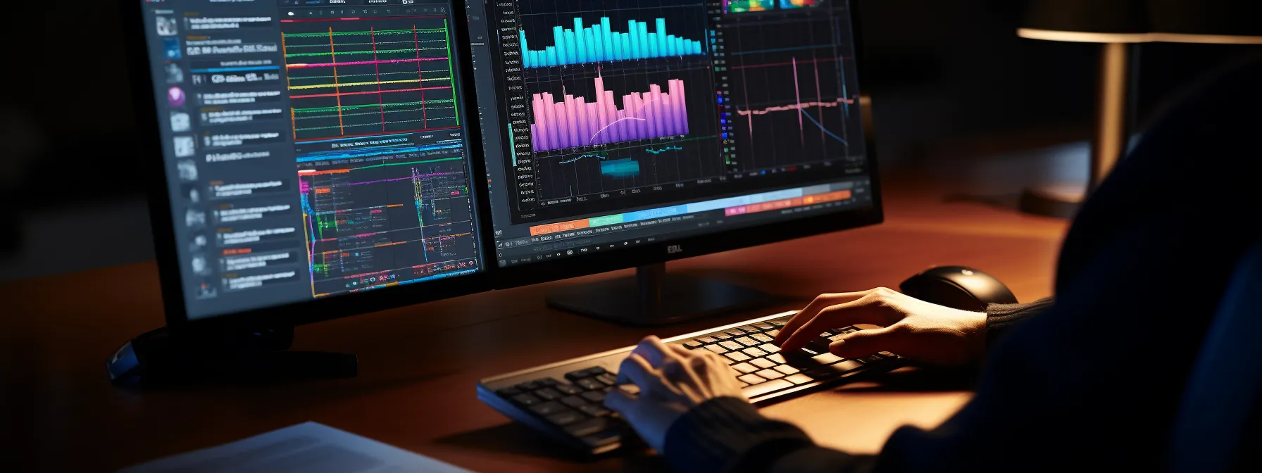 a person analyzing keyword research data on a computer screen.