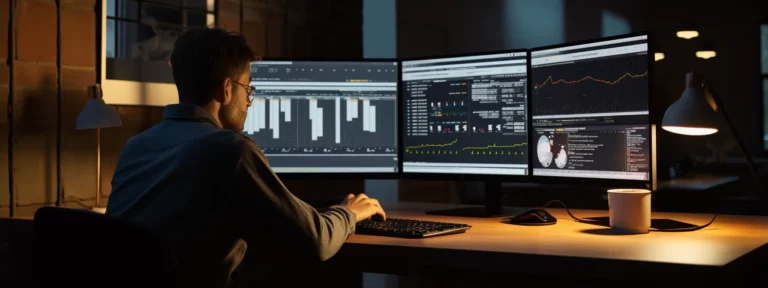 a person working on a computer, analyzing data using generative ai techniques for seo optimization.
