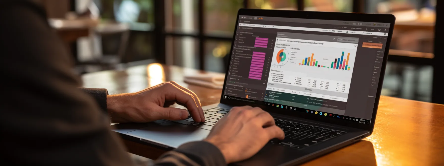 a person using a laptop with the yoast seo plugin displayed on the screen, showing keyword optimization and readability analysis.