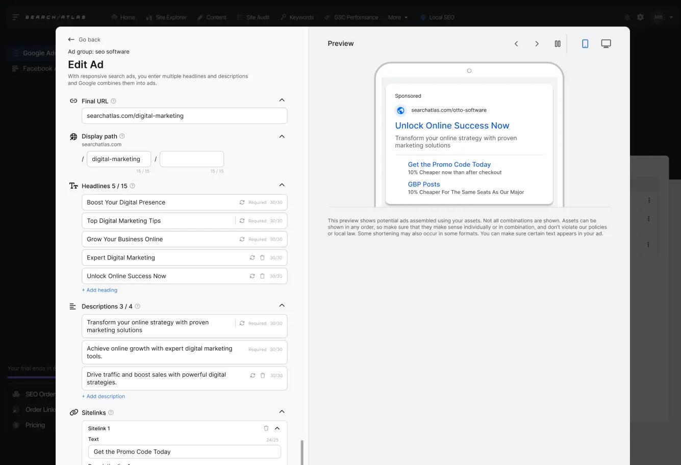 Activate OTTO Google Ads to your current OTTO projects to start generating ready-to-launch Google Ads campaigns.
