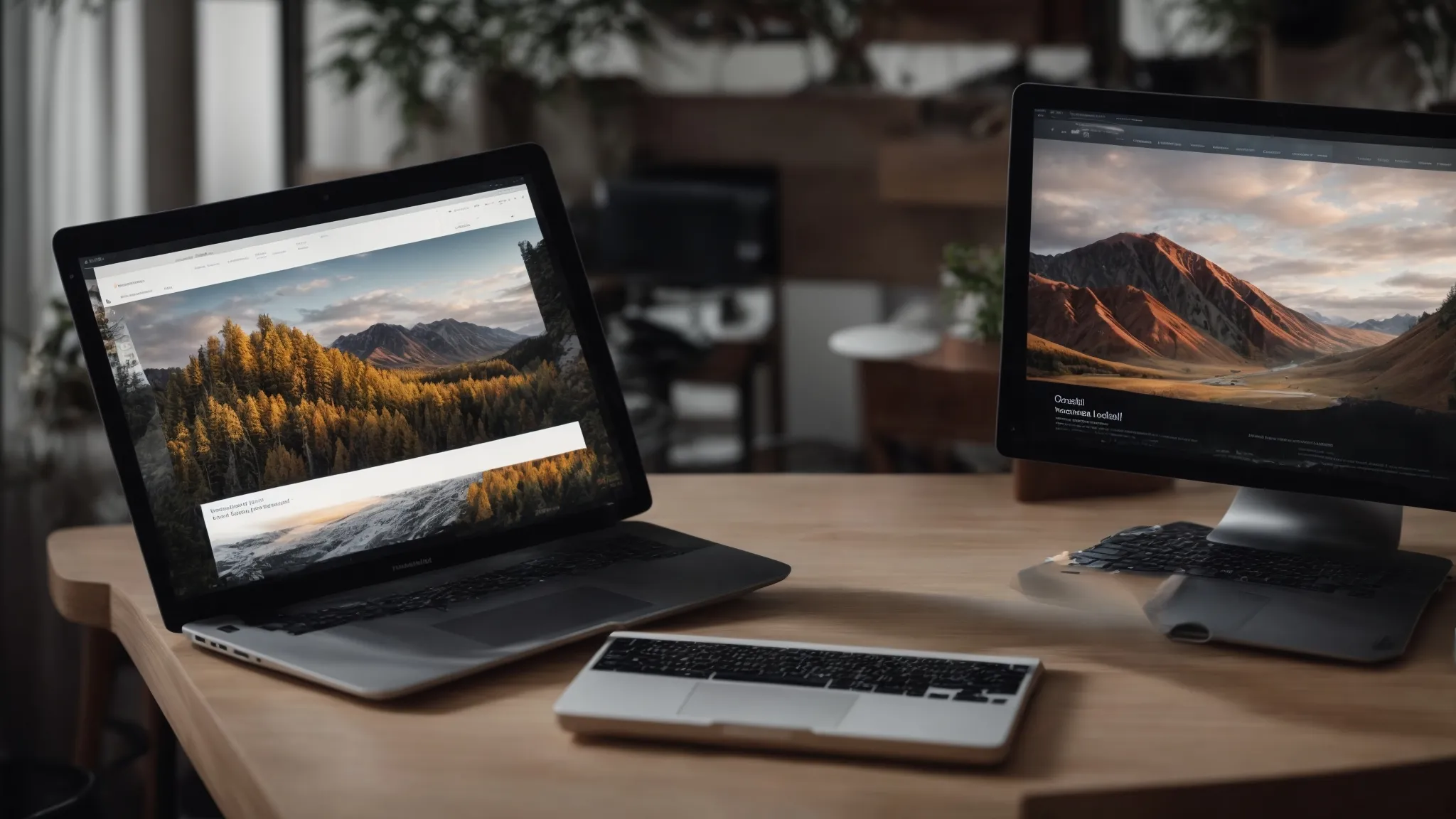 two computer screens displaying different versions of a website's landing page side by side.