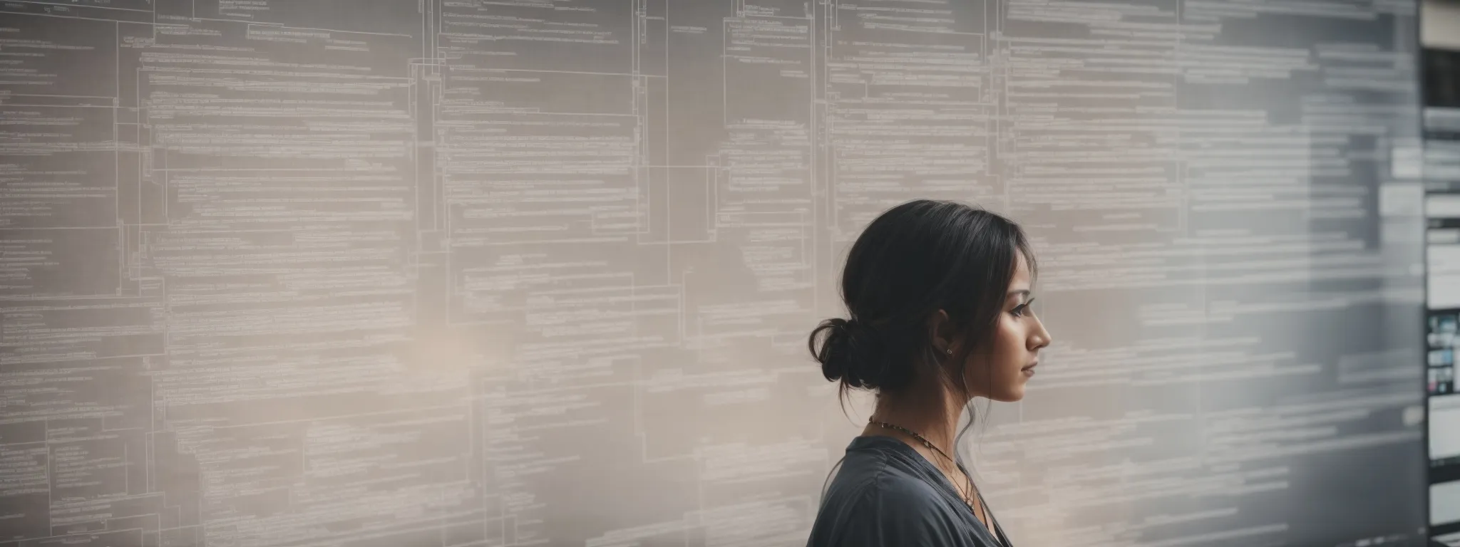 a web designer thoughtfully organizes a set of clear, hierarchical headings on a website wireframe sketch.