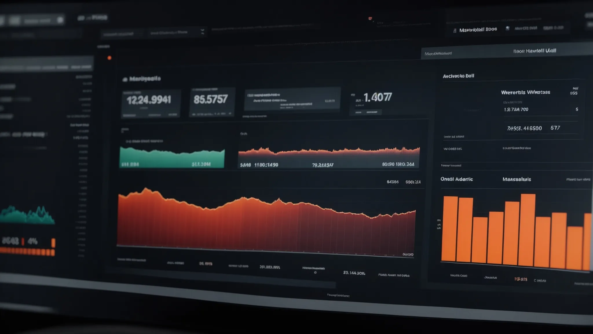 a computer screen displaying a website analytics dashboard with charts showing traffic trends and keyword rankings.