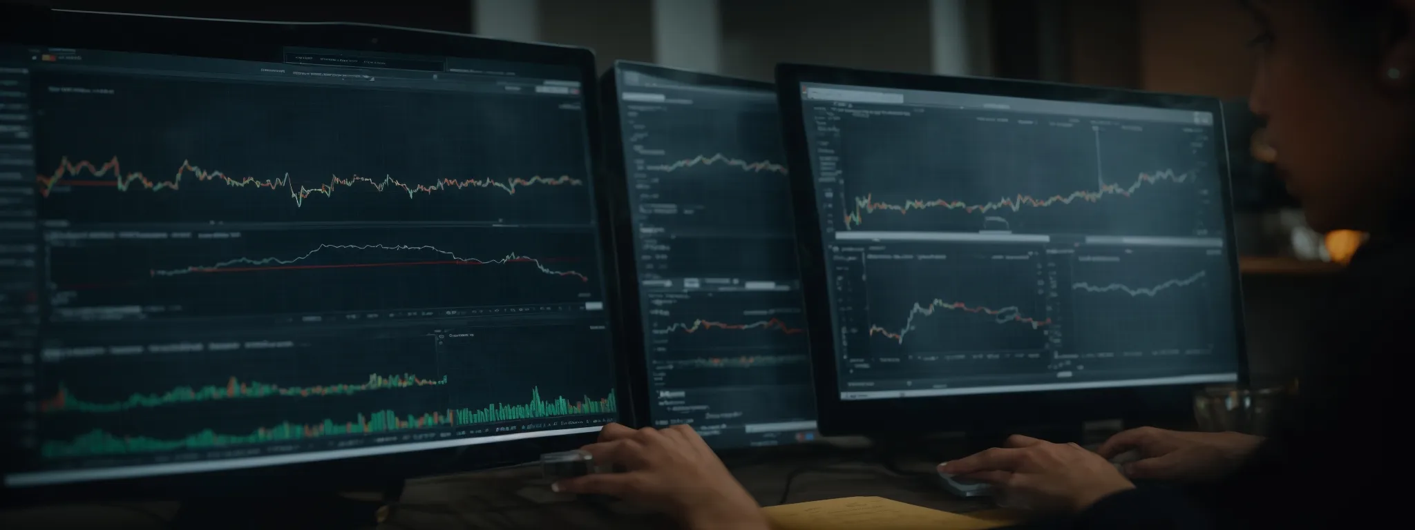 a person analyzing charts and graphs on a computer screen showing web traffic trends.