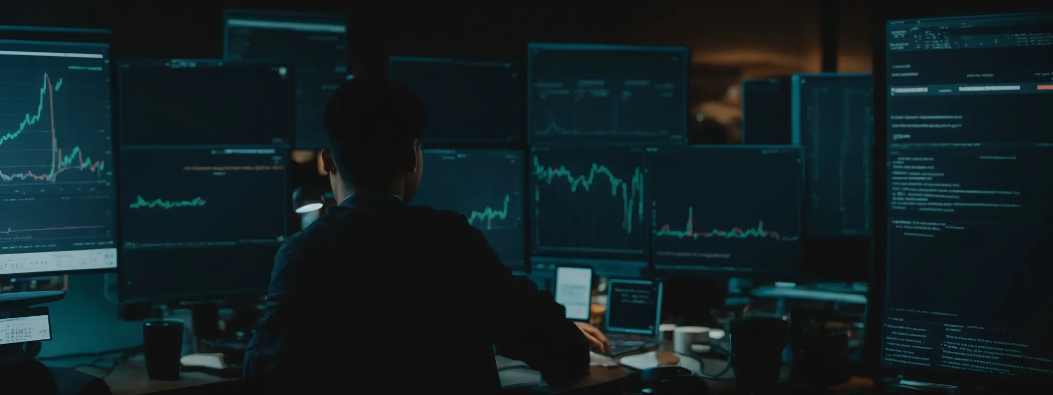 a digital marketer observes analytics on a computer screen, reflecting the performance of outbound links in seo campaigns.