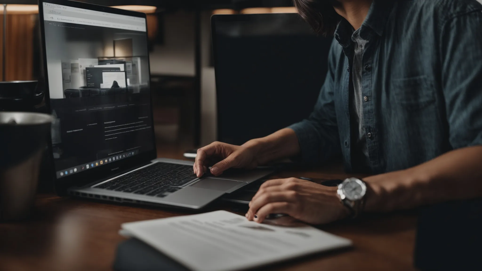 a digital marketing expert tweaks a website's interface on a computer screen, enhancing seo elements.