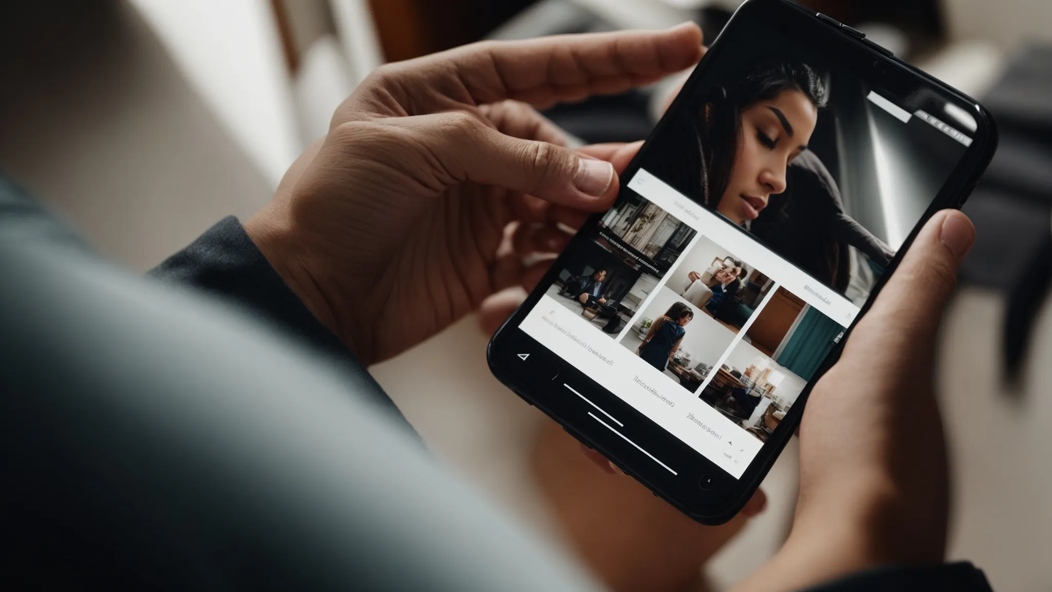 a person browsing on a smartphone with a clear, responsive website displayed on the screen.