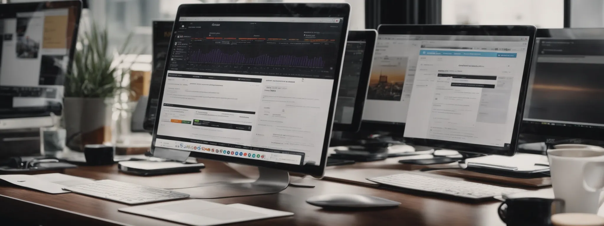 search bar on a computer screen amidst marketing analytics and strategy planning documents.
