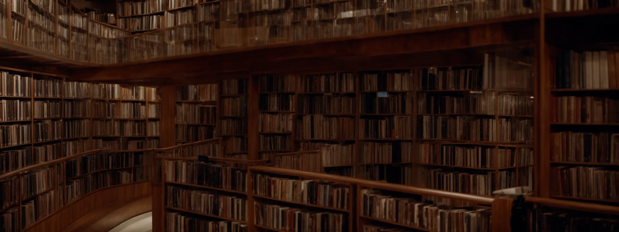 a neatly organized library with labeled sections and books arranged in an orderly fashion.