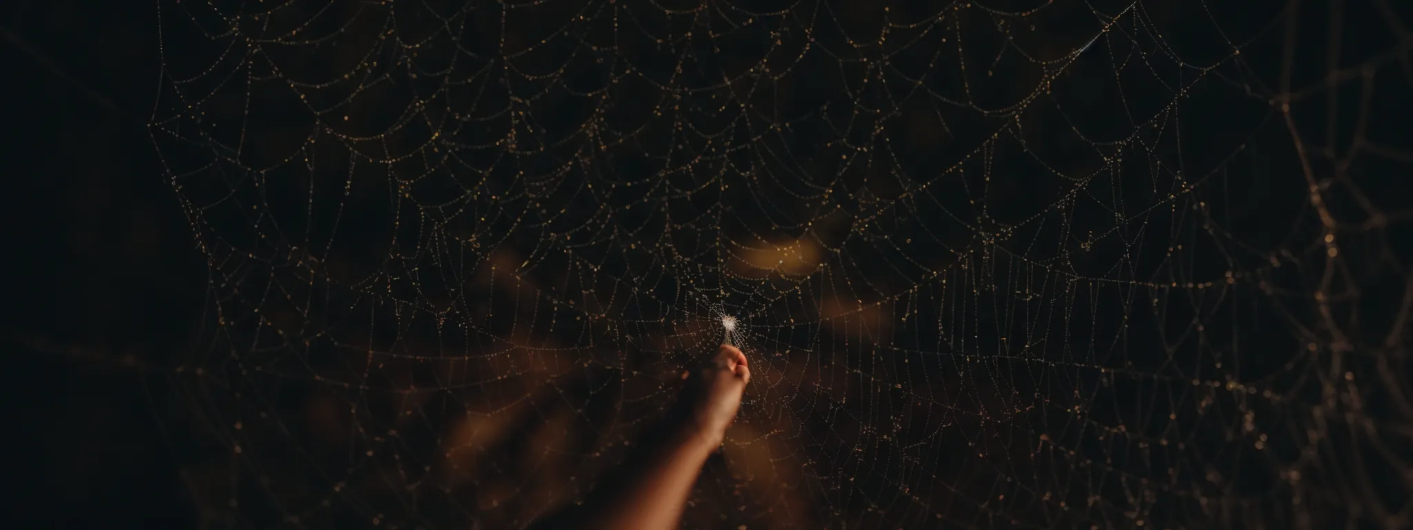 a webmaster connecting threads between different sections of a spiderweb to represent strengthening the internal structure.