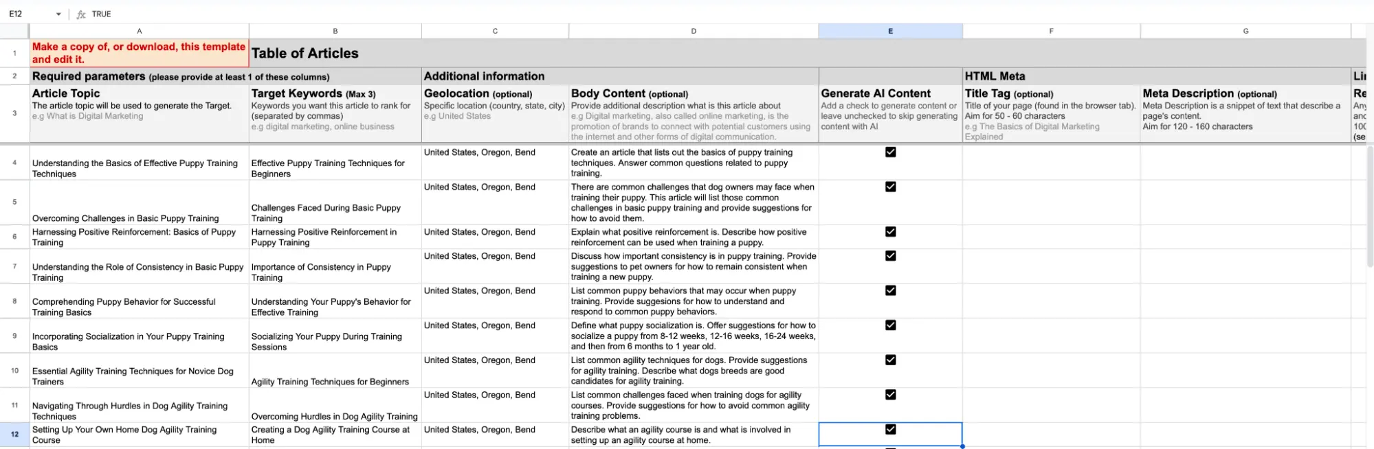 Make a copy of the template and add the items from your topical map