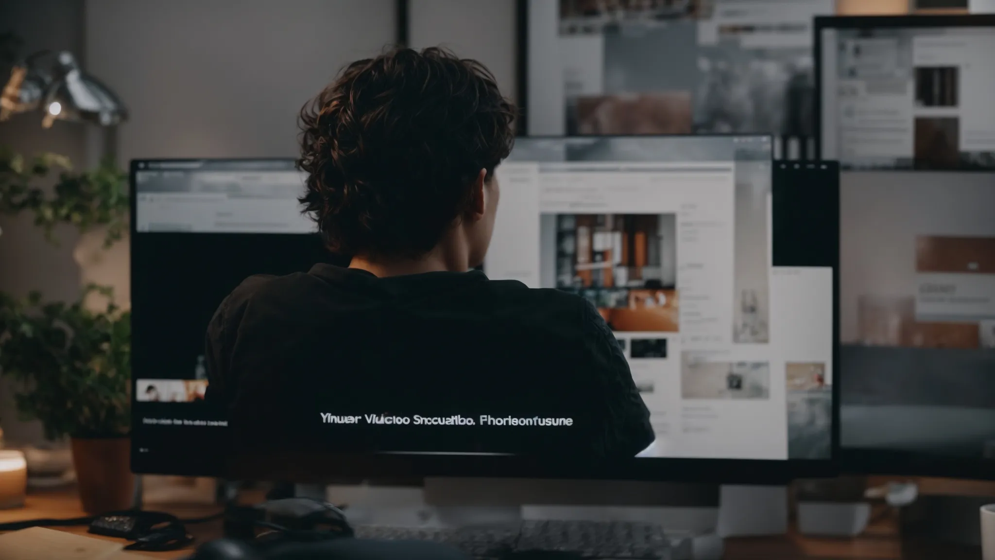 a person sits in front of a computer with youtube open on the screen, browsing through a list of trending video topics.