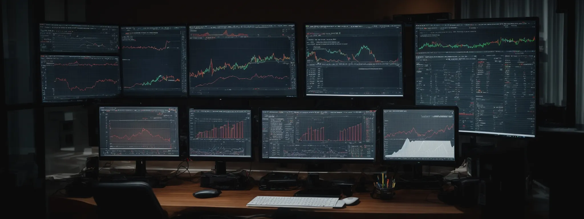 a computer screen displays complex graphs and charts illustrating seo performance metrics while a professional intently studies the data.