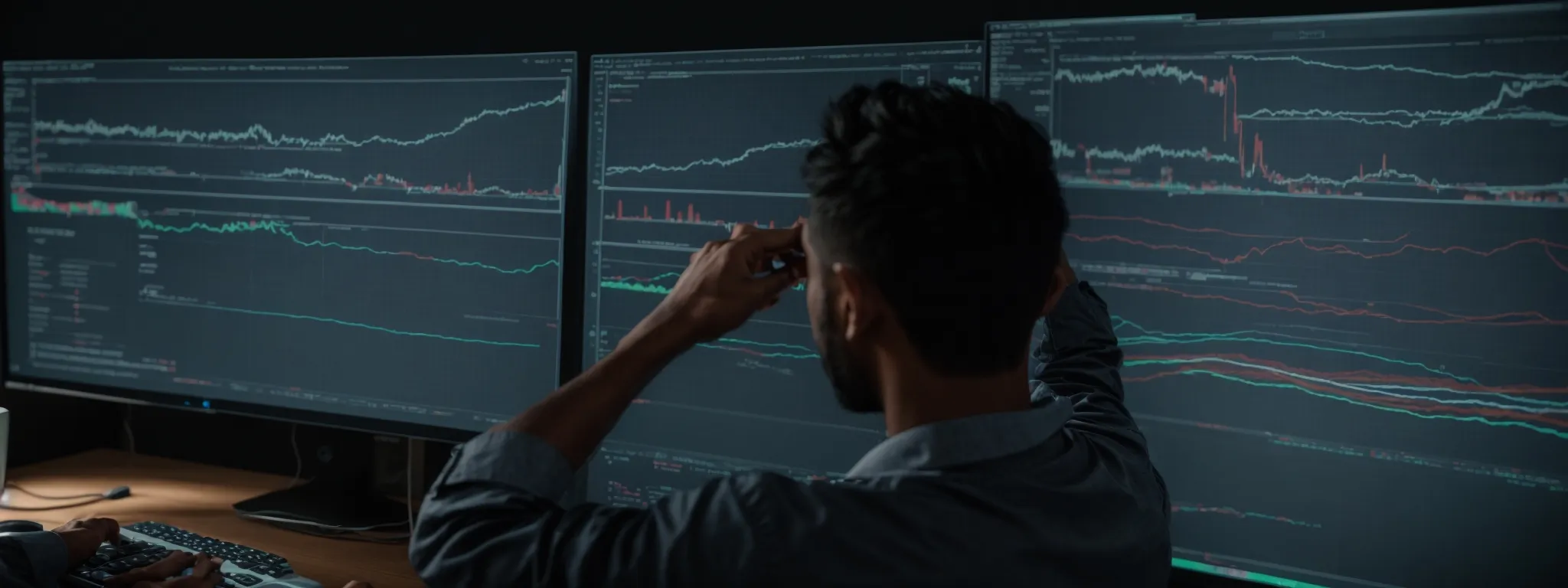 a professional analyzing graphs on a computer screen displaying website traffic metrics.