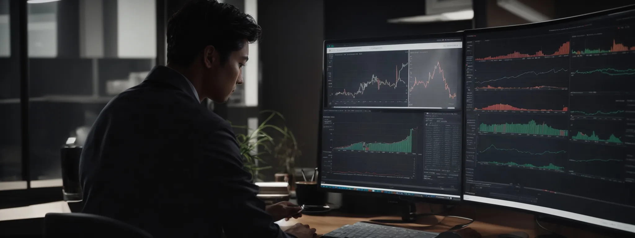 a person analyzing graphs and charts on a computer screen, reflecting the strategic use of the searchatlas keyword tool for amazon sales enhancement.