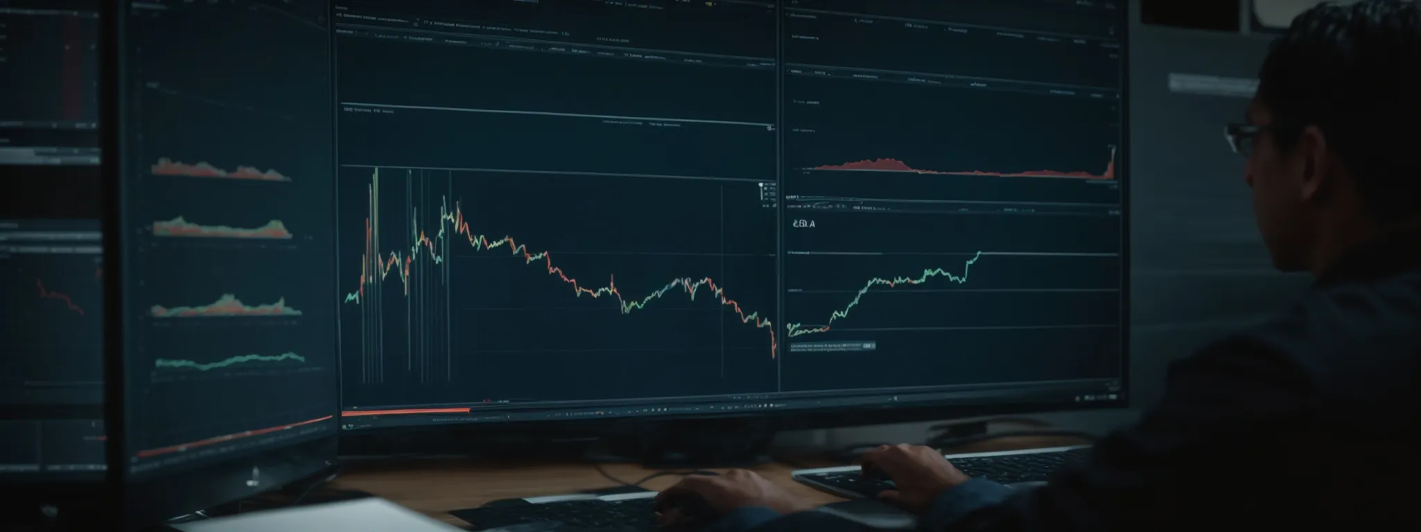 a person analyzing graphs on a computer screen, exemplifying data-driven seo strategy adjustments.