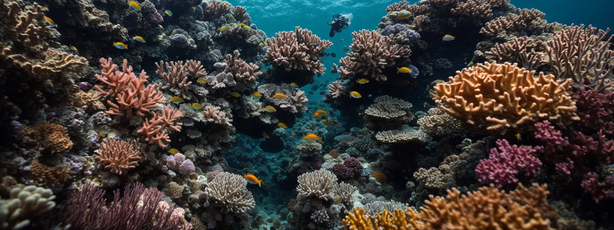 a diver is poised above a vibrant coral reef, symbolizing immersion into the depth of open source software's capabilities.