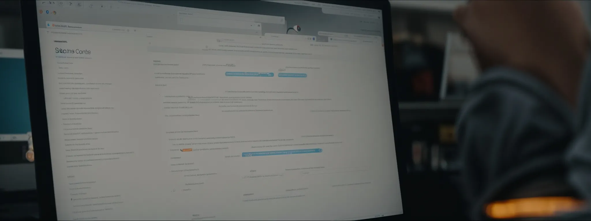 a marketer scrutinizes amazon search results on a computer screen, revealing a list of top-selling products and their associated keywords.