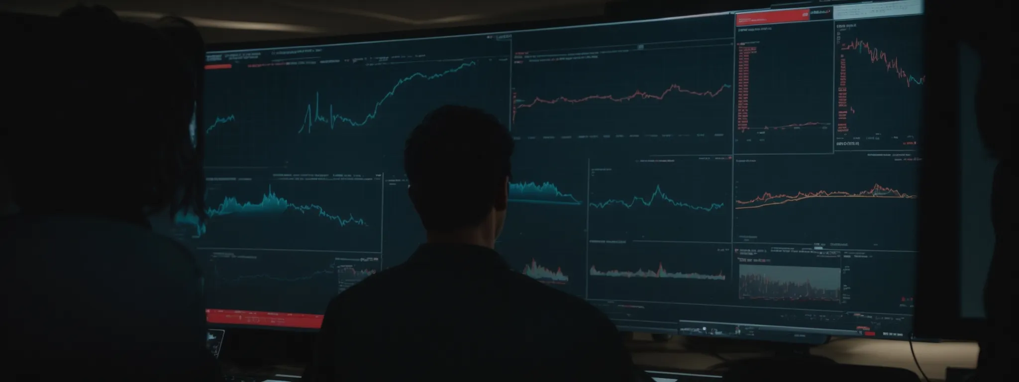 a person looking at a large screen displaying various analytics and graphs related to youtube content performance.