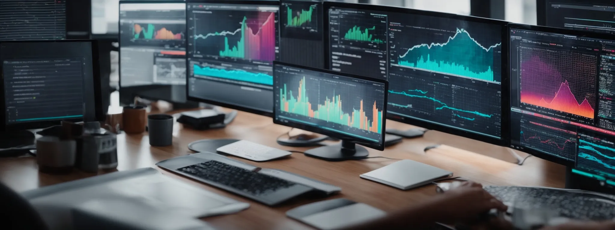 a computer screen displaying colorful analytics and data charts representing seo performance.