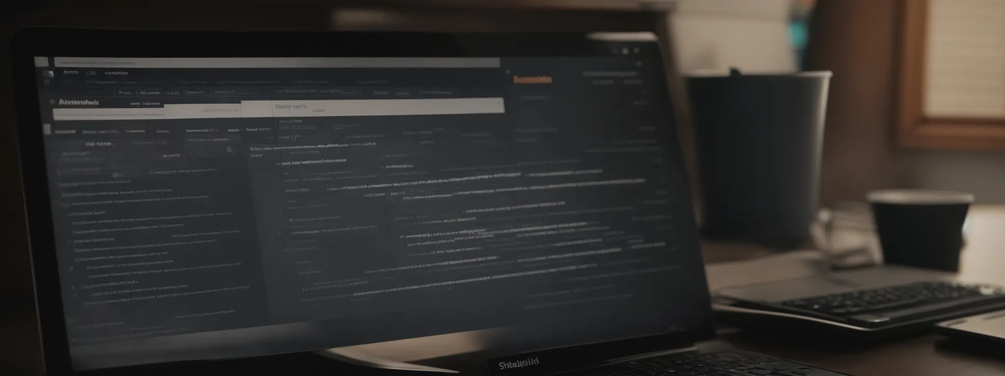 a computer desktop with an open analytics dashboard alongside a list of trending keywords on a notepad.