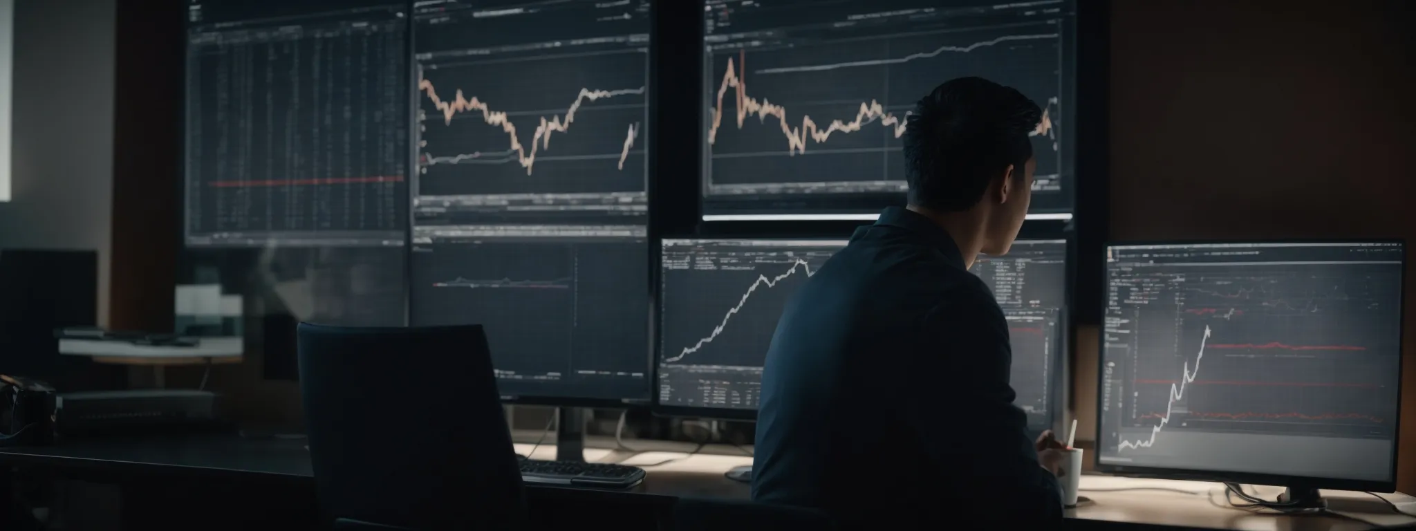 a person analyzing graphs and charts on a computer screen, reflecting the strategic planning of online advertising campaigns.