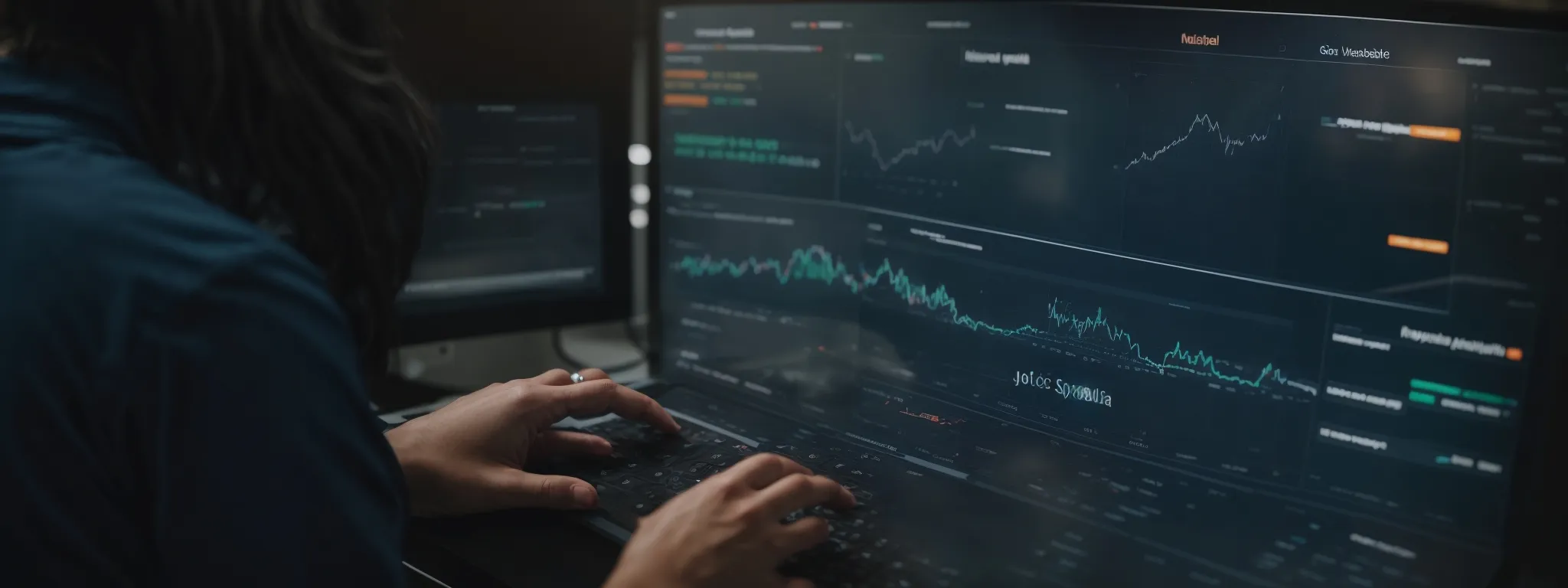 a strategist adjusting a multifaceted dashboard showcasing various seo metrics and tools within a digital interface.