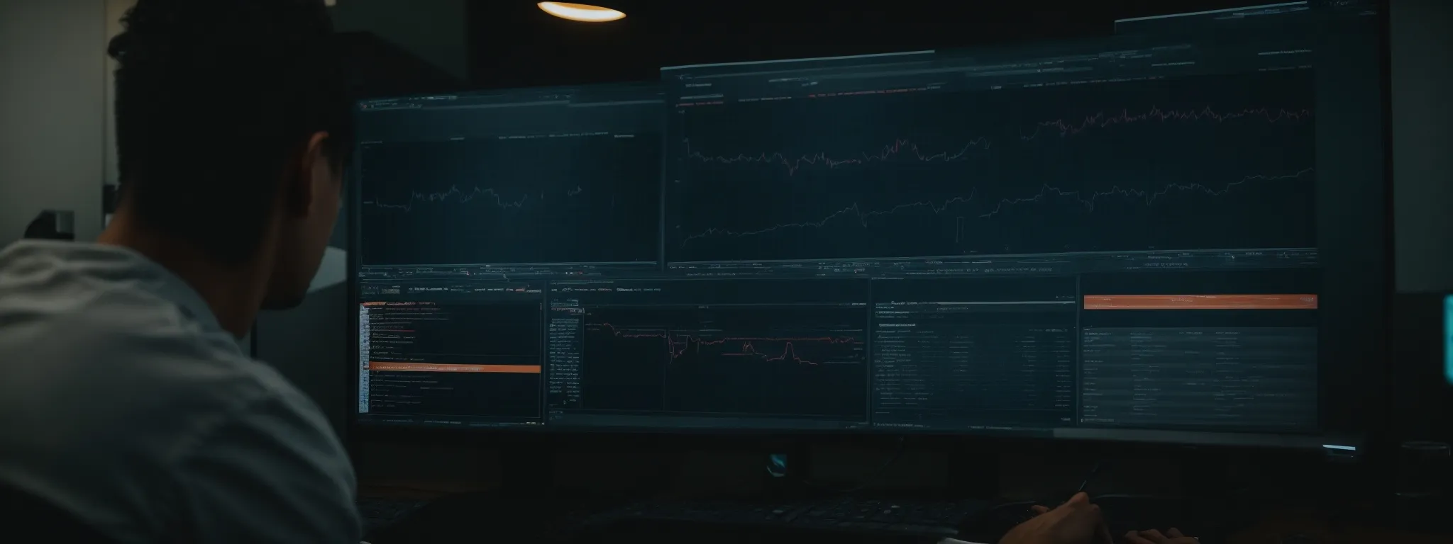 an individual analyzing data on a computer screen reflecting a website's analytics dashboard.