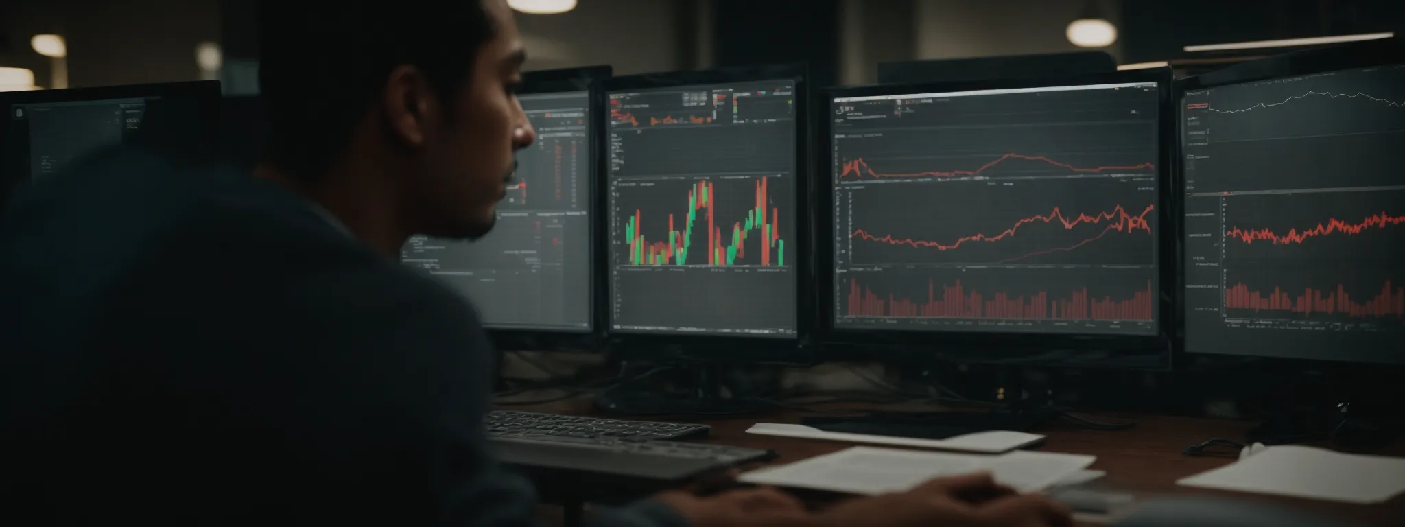 a professional analyzing data on a computer screen, reflecting a strategic seo planning session.