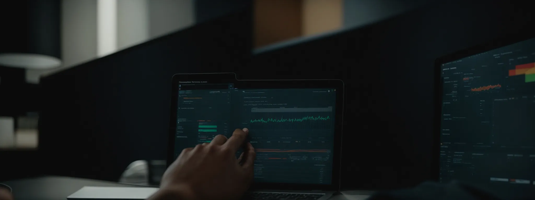 a person browsing a comprehensive analytics dashboard on a computer showing keyword performance trends and metrics.