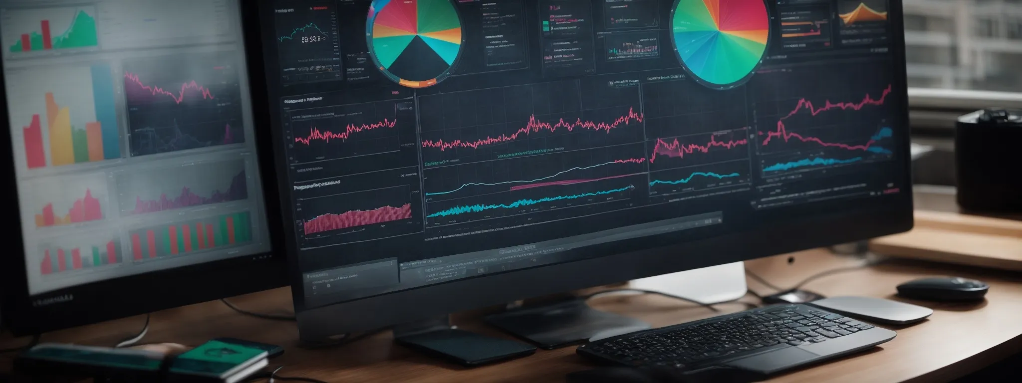 a computer screen displaying colorful graphs and charts that represent seo analytics and insights.