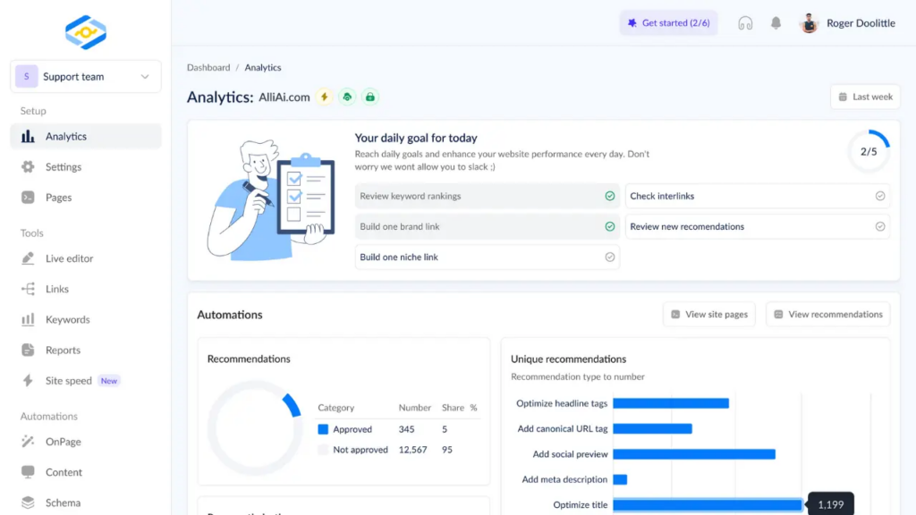 Alli AI Main Dashboard