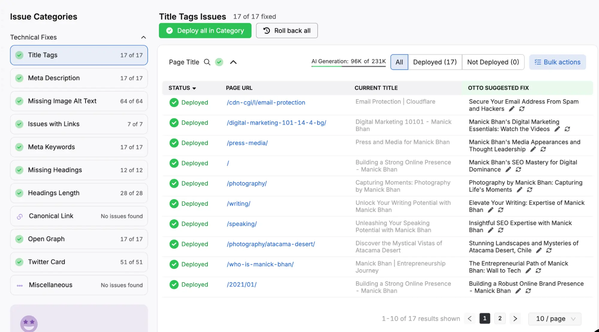 OTTO title tag recommendations feature