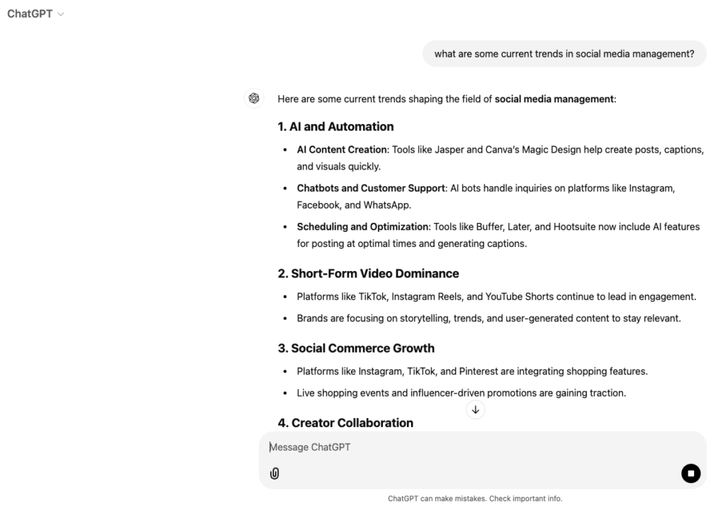 ChatGPT Example of Searching Current Trends