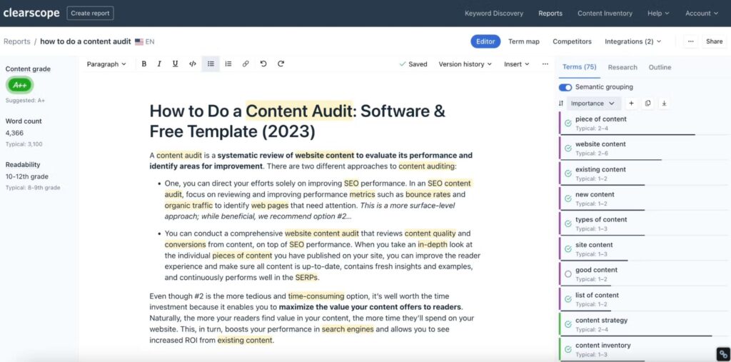 Clearscope Content Editor