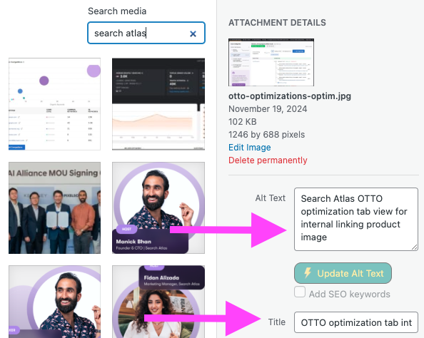 Example of Alt Text and Title name in WordPress