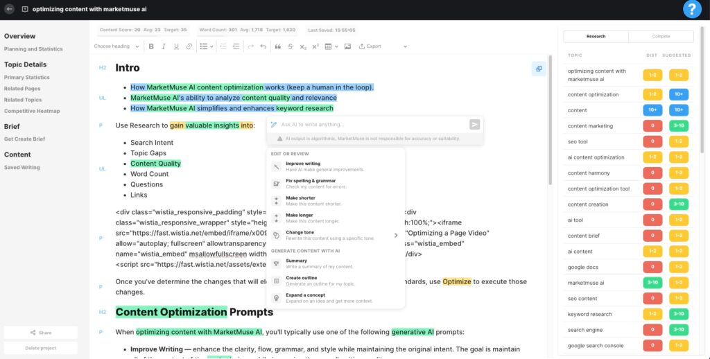 MarketMuse content optimizer