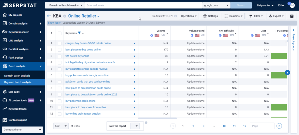 Serpstat product dashboard example