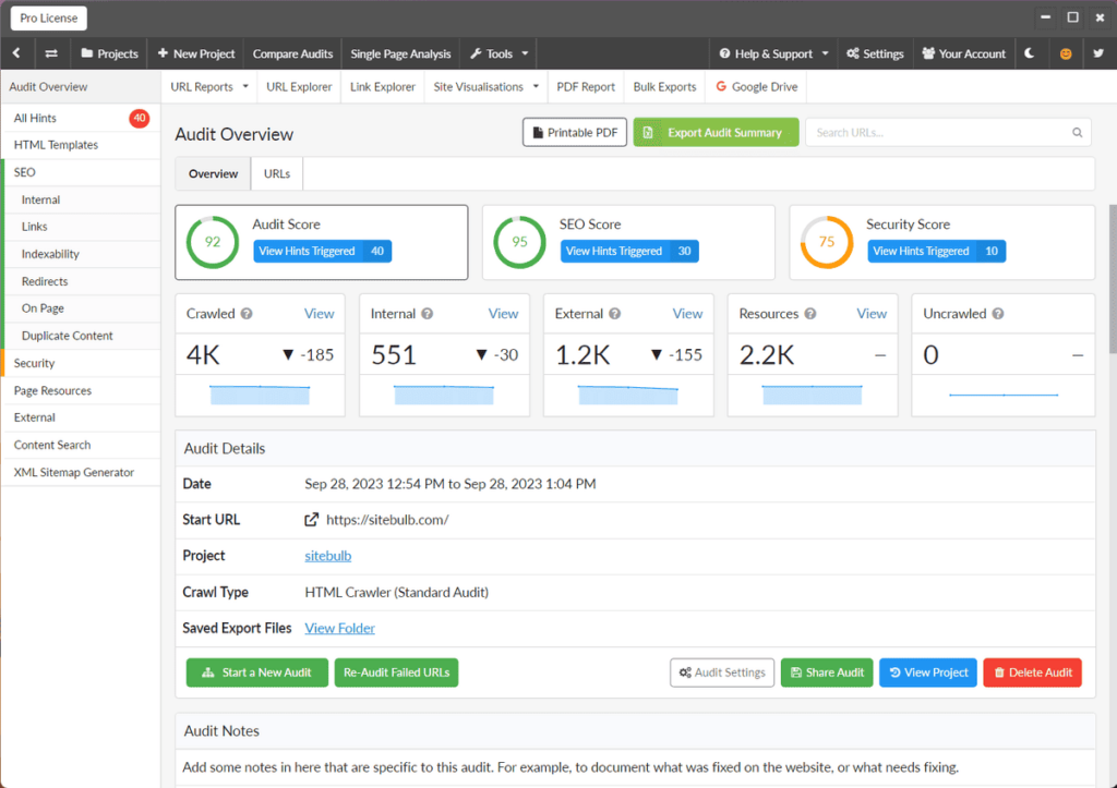Sitebulb site audit