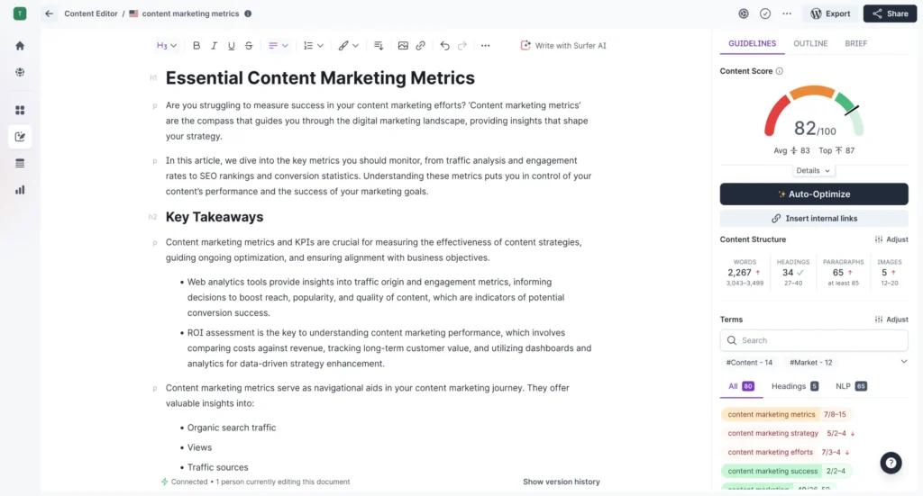 Surfer SEO Content Editor