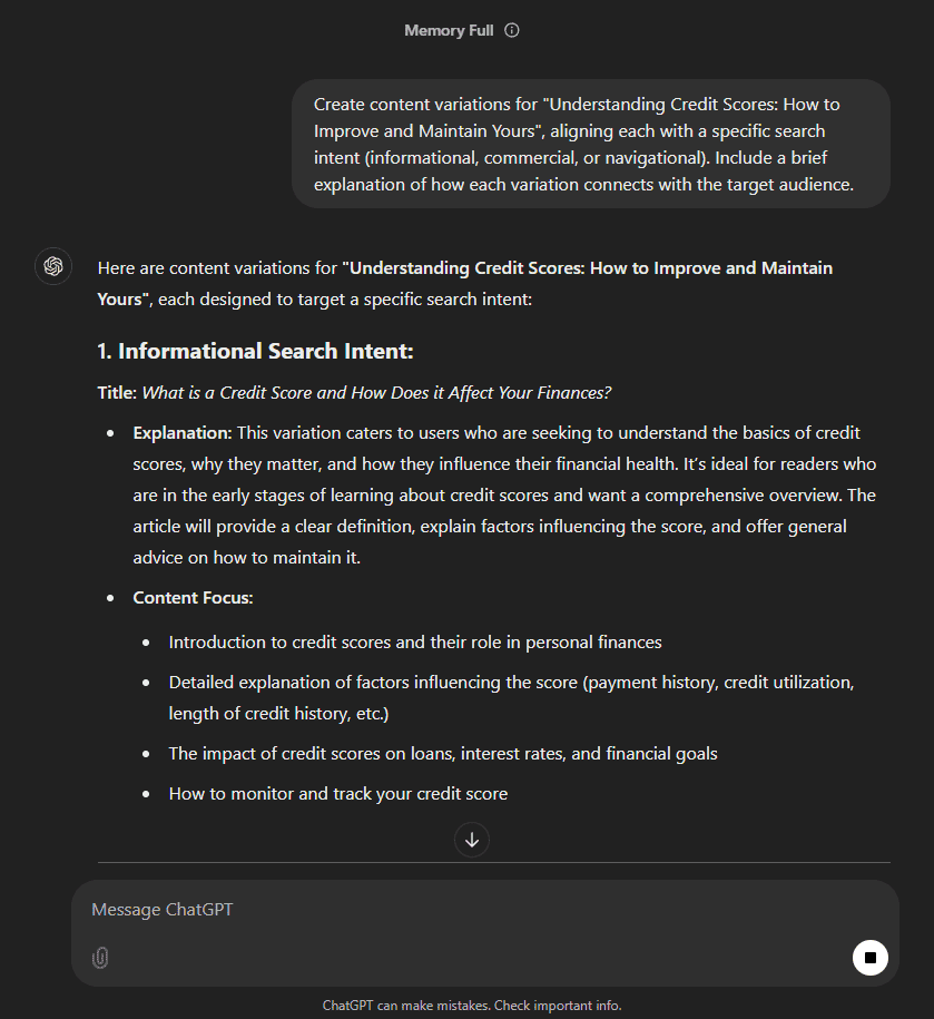 chatgpt content variations