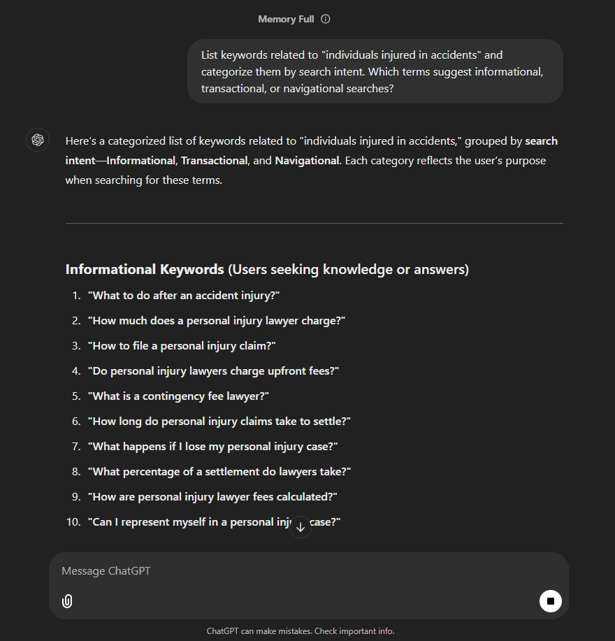 chatgpt related keywords and categories